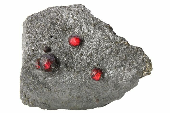 Plate of Three Red Embers Garnets in Graphite - Massachusetts #272723